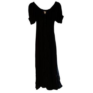 H&M Black Sweetheart Maxi Dress Puff Short Sleeve with buttons Size Small